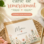 Exemple de belles cartes de remerciement personnalisées sur une table