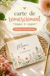 Exemple de belles cartes de remerciement personnalisées sur une table