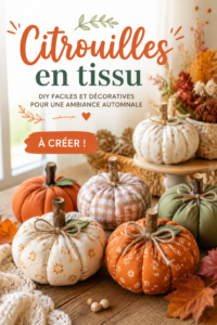 Citrouilles en tissu décoratives sur une table pour l'automne.