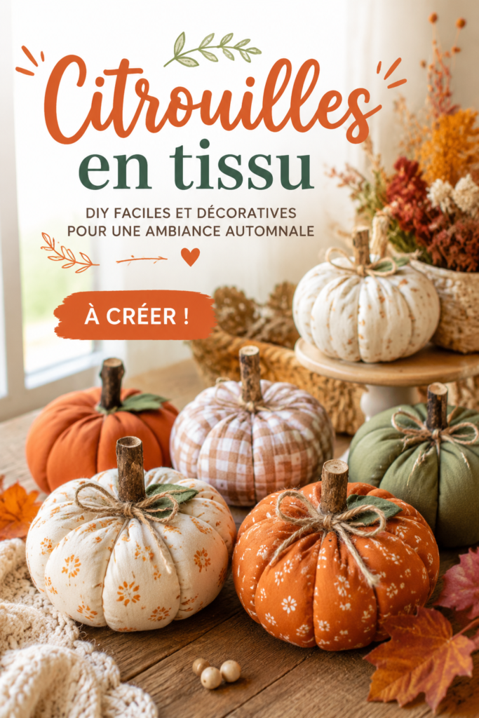 Citrouilles en tissu décoratives sur une table pour l'automne.
