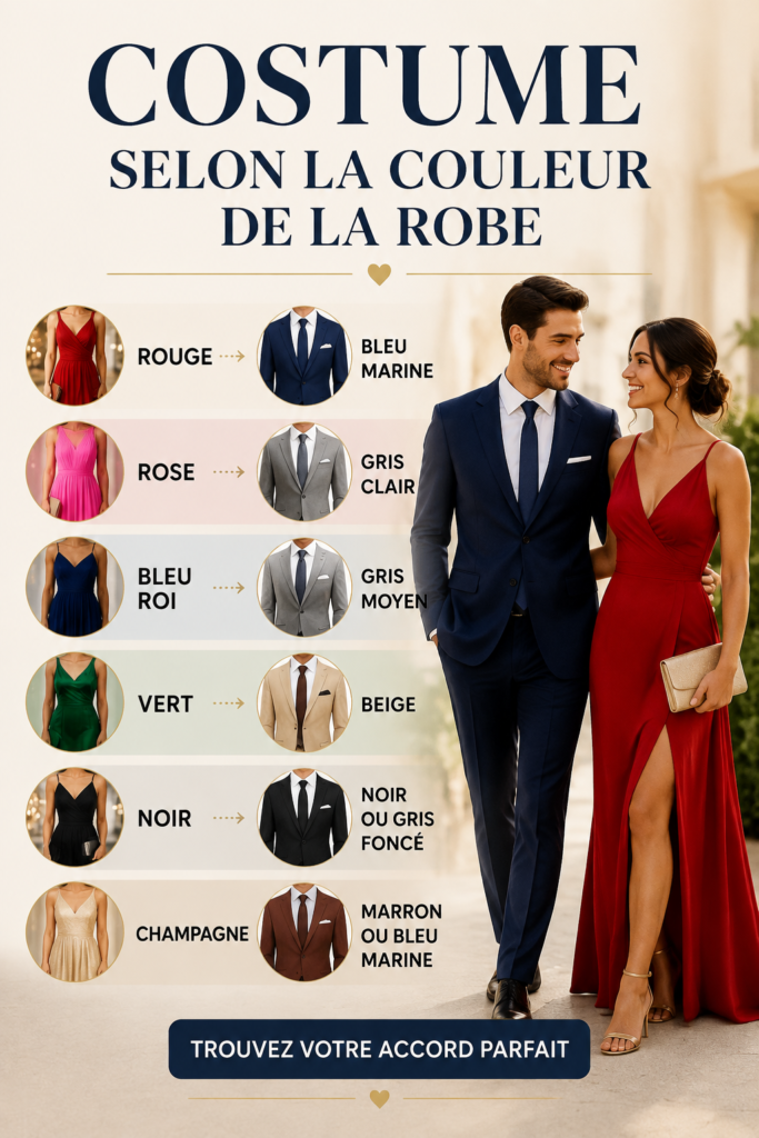 Costume de marié assorti à la couleur de la robe de mariée.