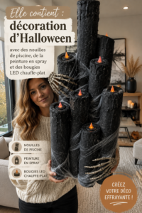 Décorations d'Halloween originales faites avec des nouilles de piscine et des bougies LED.