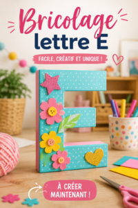Lettre E en bois décorée de fleurs dans un intérieur chaleureux