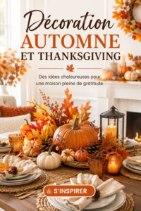 Table décorée avec des éléments d'automne et préparatifs pour Thanksgiving