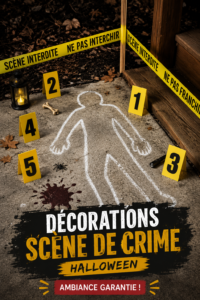 Une décoration de scène de crime pour Halloween avec des accessoires terrifiants
