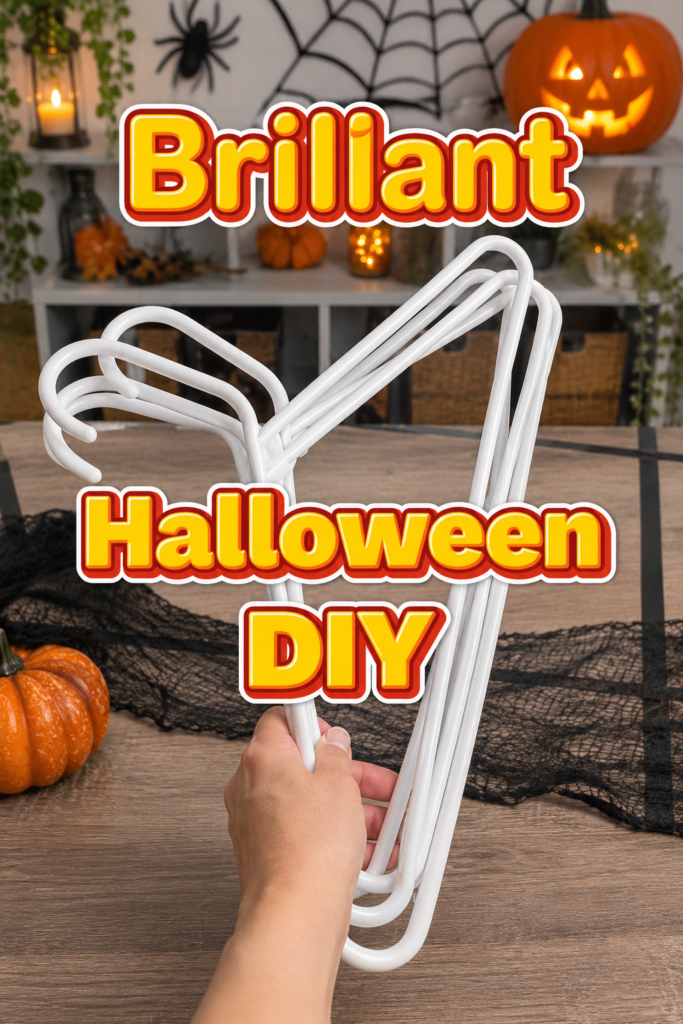 Décoration d'Halloween créative réalisée avec des cintres suspendus