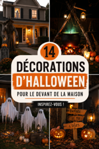 Un jardin décoré avec des éléments d'Halloween comme des citrouilles et des toiles d'araignée