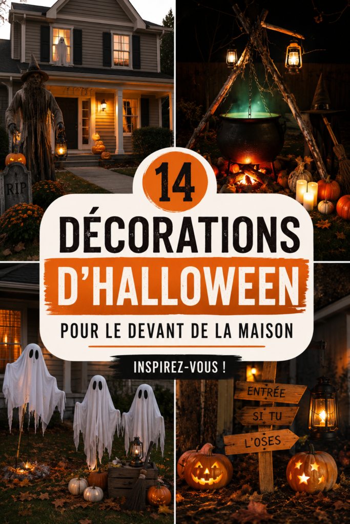Un jardin décoré avec des éléments d'Halloween comme des citrouilles et des toiles d'araignée