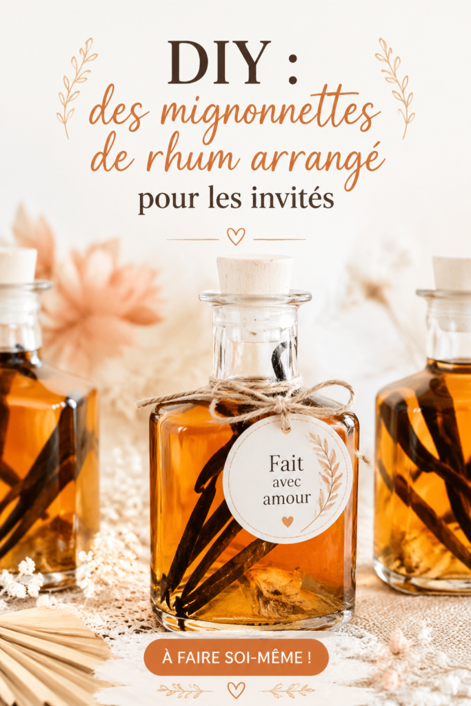 Mignonnettes de rhum arrangé, prêtes à être offertes aux invités.