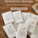 Un mariage décoré avec des étuis à mouchoirs personnalisés pour des larmes de joie.