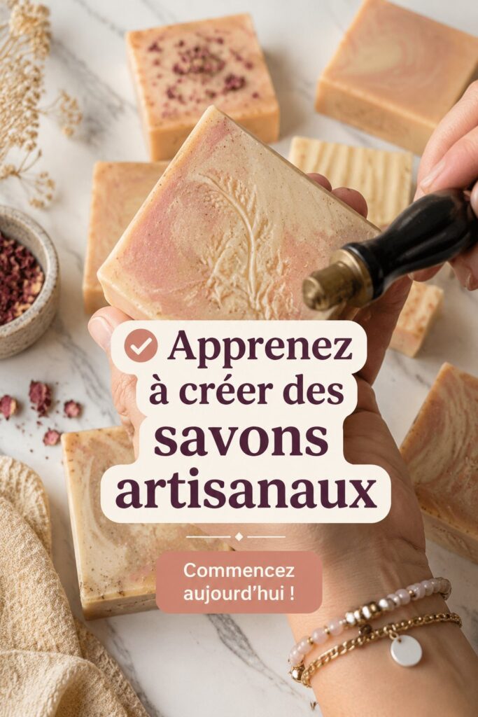Image de savons artisanaux colorés sur une table en bois