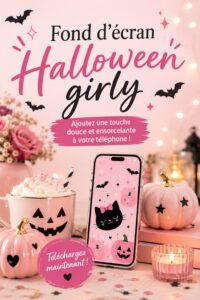 Fonds d'écran Halloween girly avec des motifs colorés et des éléments festifs.