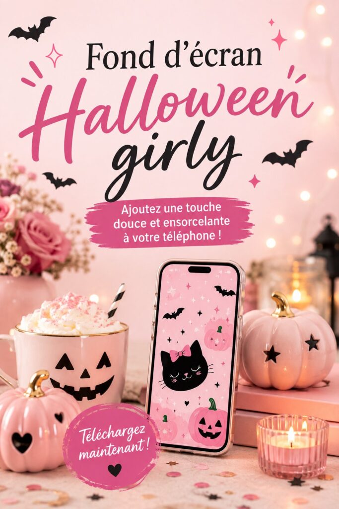 Fonds d'écran Halloween girly avec des motifs colorés et des éléments festifs.