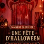 Une fête d'Halloween avec décorations inspirées du cirque, des couleurs vives et une ambiance mystérieuse.