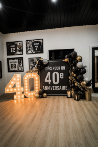 Célébration joyeuse d'un 40e anniversaire avec des décorations festives et des cadeaux