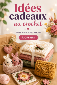 Cadeaux au crochet variés, incluant des écharpes et des jouets en laine.