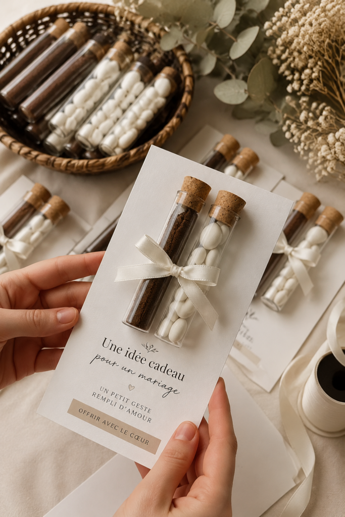 Cadeaux de mariage présentés de manière chaleureuse et pratique