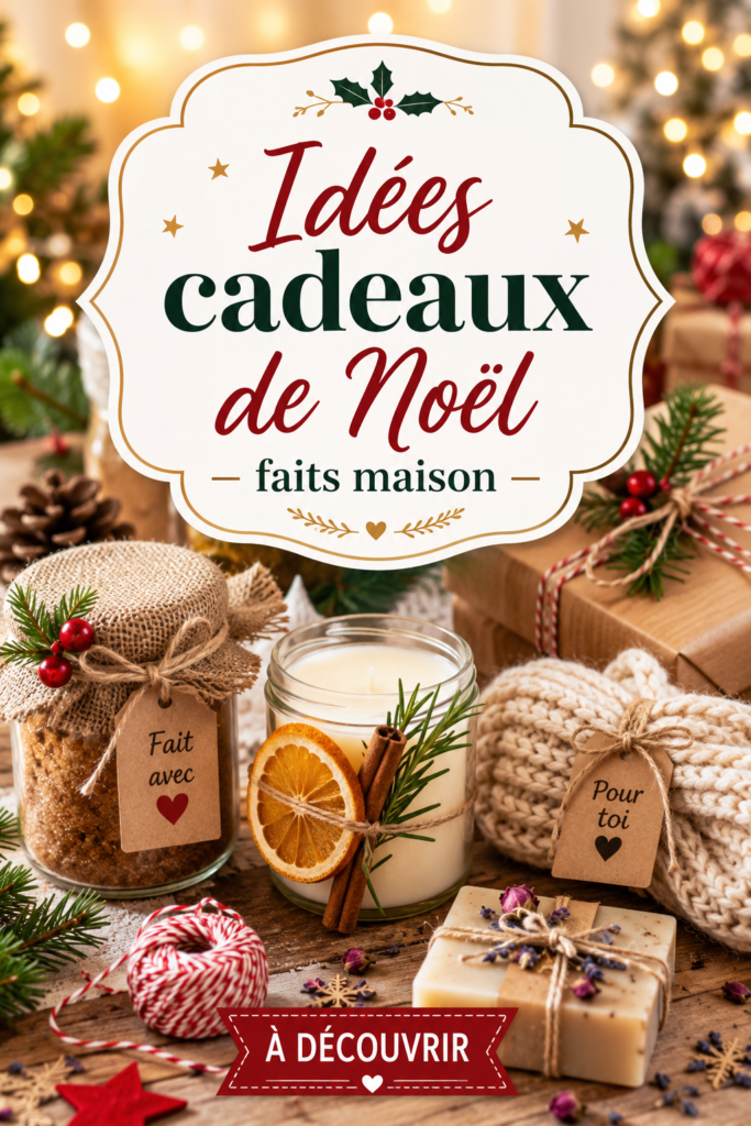 Une table décorée avec des cadeaux de Noël faits maison et colorés