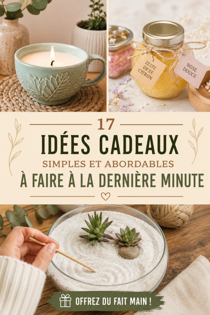 Un assortiment de cadeaux faits maison colorés sur une table, représentant des idées simples et économiques.