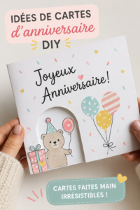 Une photo colorée de cartes d'anniversaire faites main sur une table.