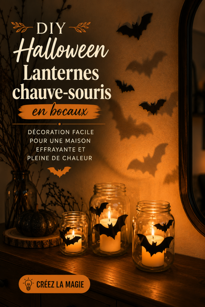 Lanternes chauves-souris DIY en pots Mason décorant un jardin pour Halloween