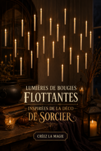 Image d'une décoration de mariage avec des lanternes flottantes illuminées à la tombée de la nuit