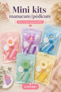 Un ensemble de mini kits de manucure sur une table en bois