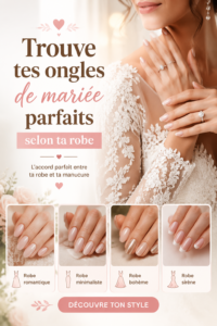 Vitrine d'ongles de mariée assortis à une robe élégante