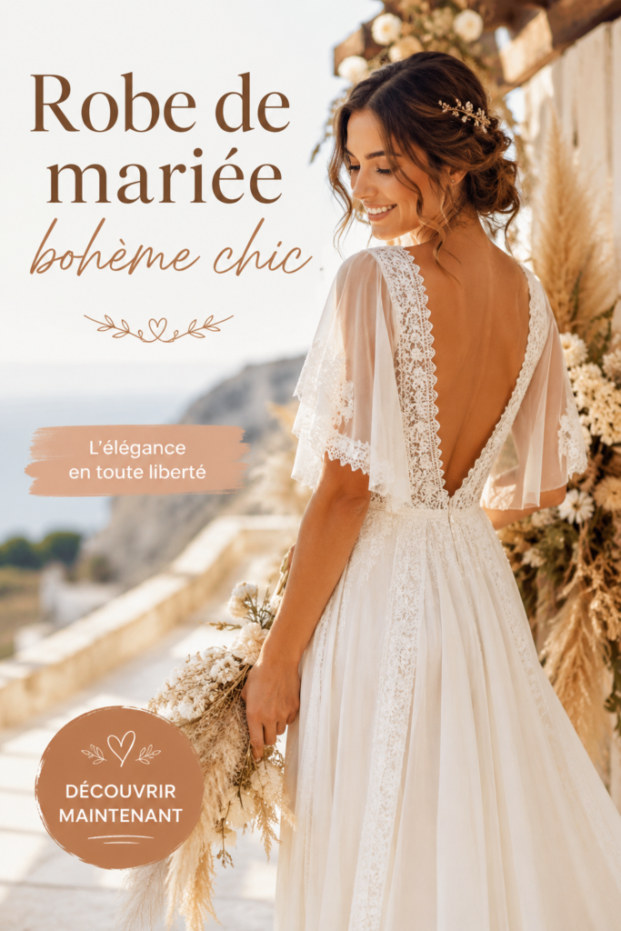 Robe de mariée bohème chic sur un fond naturel