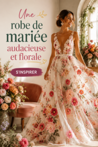 Robe de mariée audacieuse avec motifs floraux colorés