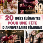 Illustration de plusieurs thèmes d'anniversaire élégants pour femmes, avec des décorations raffinées.