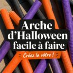 Arche Halloween faite maison décorée de feuilles noires et de faux-toiles d'araignée