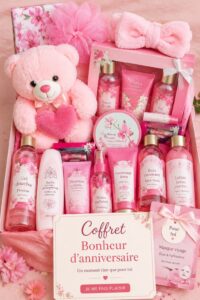 Une boîte cadeau spa personnalisée remplie de produits de bien-être.