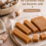Un assortiment de bonbons de caramel mou au beurre salé sur une table en bois