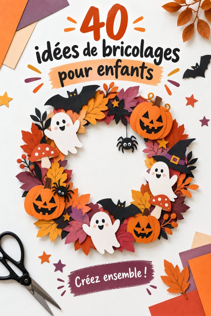 Ensemble de bricolages Halloween colorés réalisés par des enfants