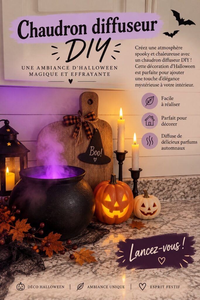 Chaudron diffuseur décoratif pour Halloween avec des senteurs automnales.
