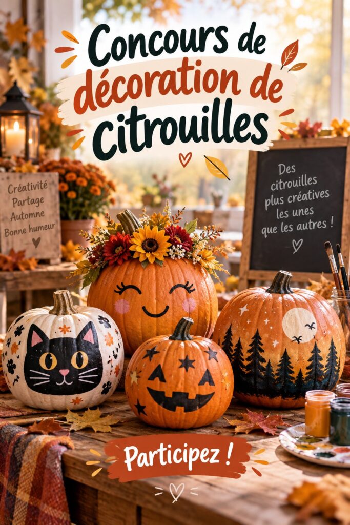 Concours de décoration de citrouilles avec des créations variées et colorées