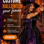 Costume Halloween pour femme composé d'une cape noire et d'une robe élégante