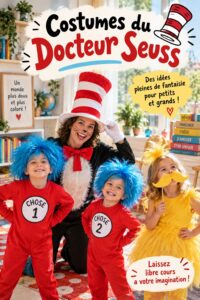 Un costume coloré inspiré par les personnages du Docteur Seuss avec des motifs dynamiques.