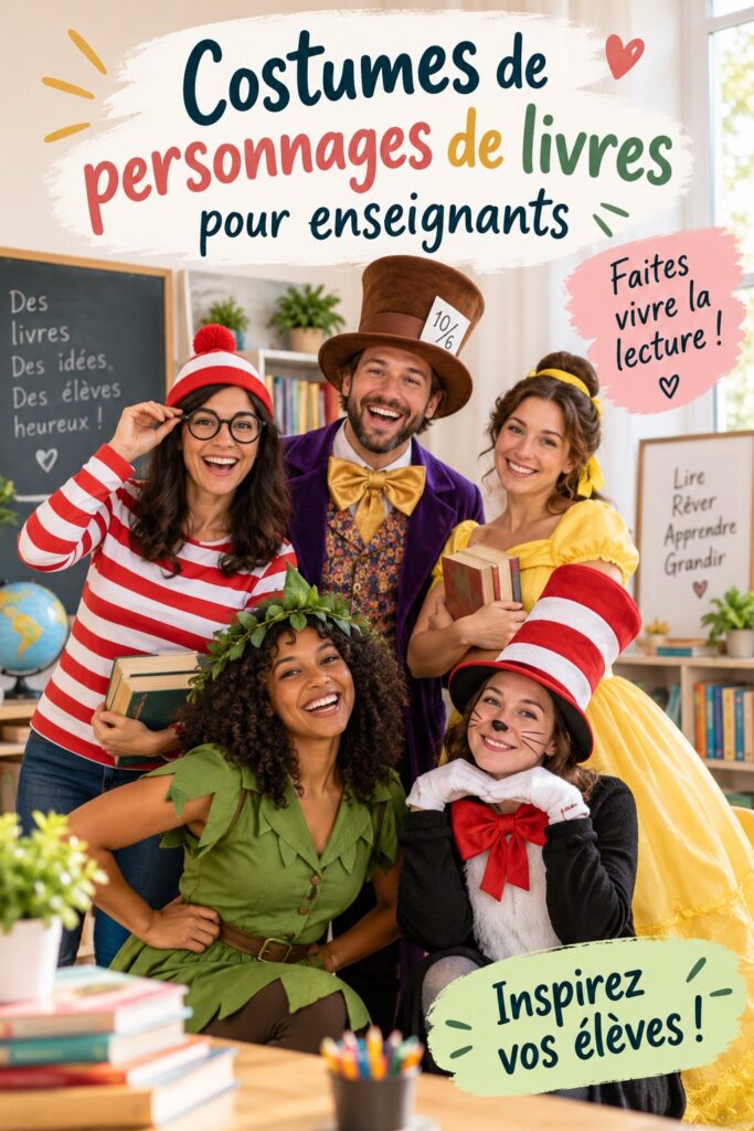 Enseignant en costume inspiré d'un personnage de livre devant une classe