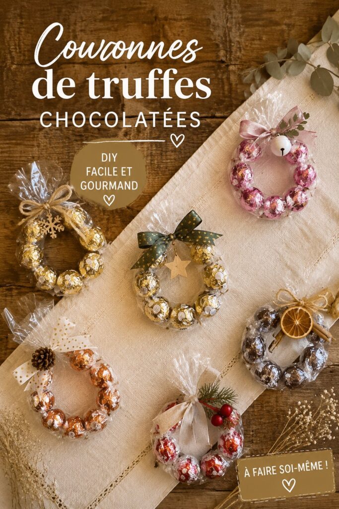 Une couronne de chocolats faites maison idéale pour un cadeau de Noël.
