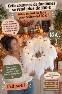 Une couronne fantôme décorative fabriquée à la main pour Halloween