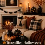 Salon agréablement décoré pour Halloween avec des tons neutres