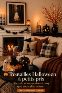 Salon agréablement décoré pour Halloween avec des tons neutres