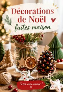 Décorations de Noël faites maison en bois naturel avec des éléments festifs