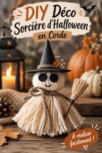 Décoration d'Halloween en corde évoquant une ambiance sorcière.