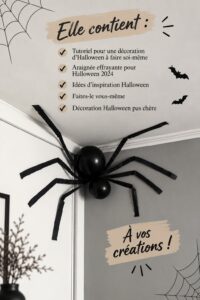 Décoration d'Halloween DIY avec une araignée en papier accrochée, ambiance terrifiante.