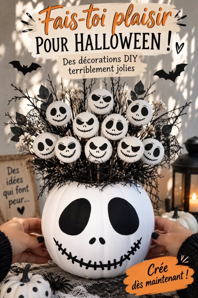 Décorations d'Halloween DIY créatives avec des citrouilles et des toiles d'araignées.