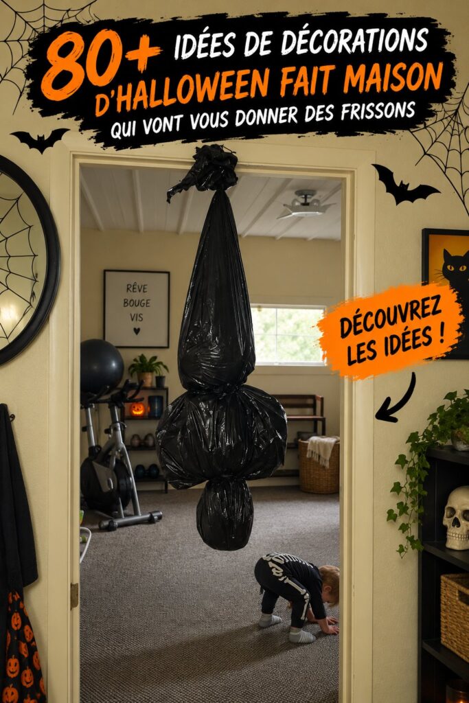 Une décoration d'Halloween DIY avec des citrouilles et des toiles d'araignées en arrière-plan.