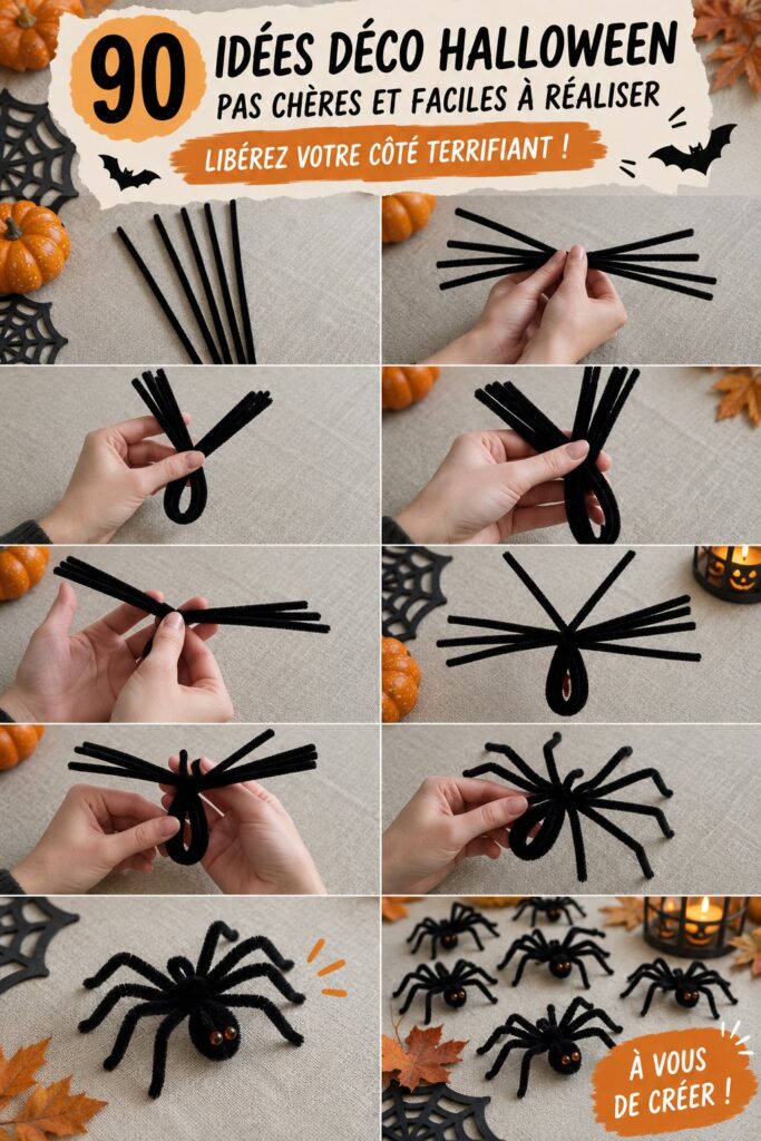 Des décorations d'Halloween DIY colorées disposées dans une ambiance festive et accueillante.
